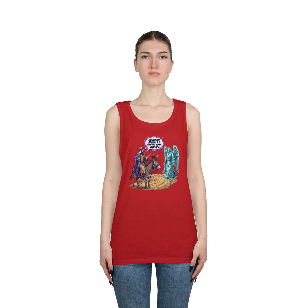 Color: Red | Good Book Series Obstinate Animals & Angels With Swords Tank Top