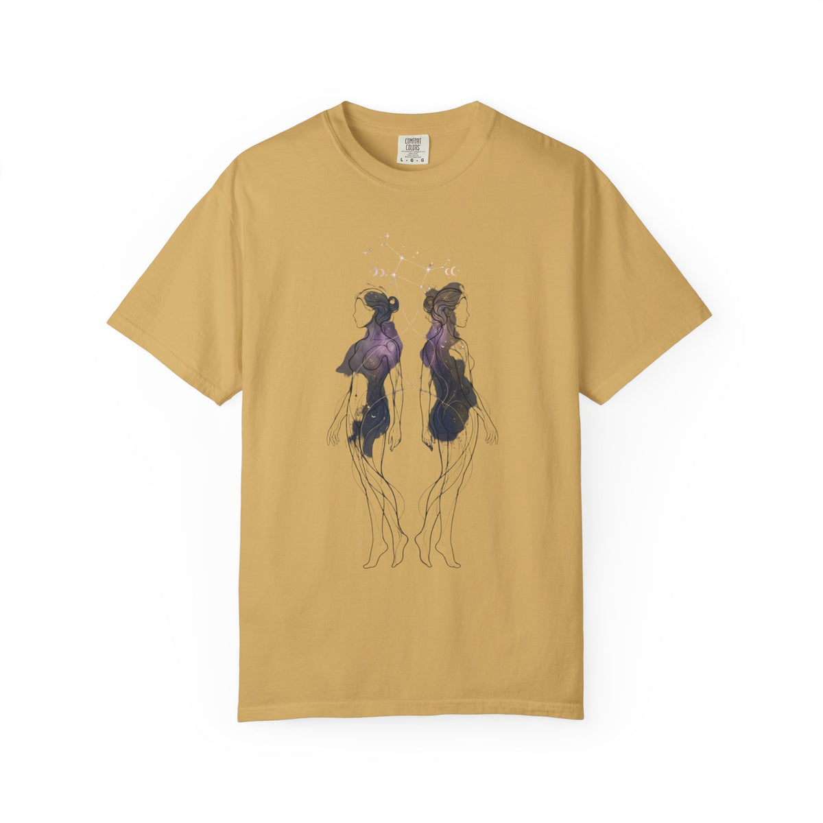 Color: Mustard | Gemini The Celestial Twins Unisex Garment-Dyed Tee