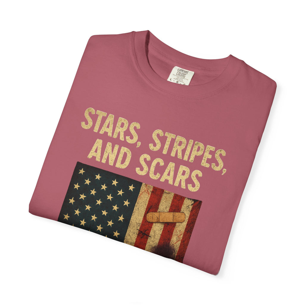 "STARS, STRIPES, AND SCARS" Unisex Garment-Dyed T-shirt