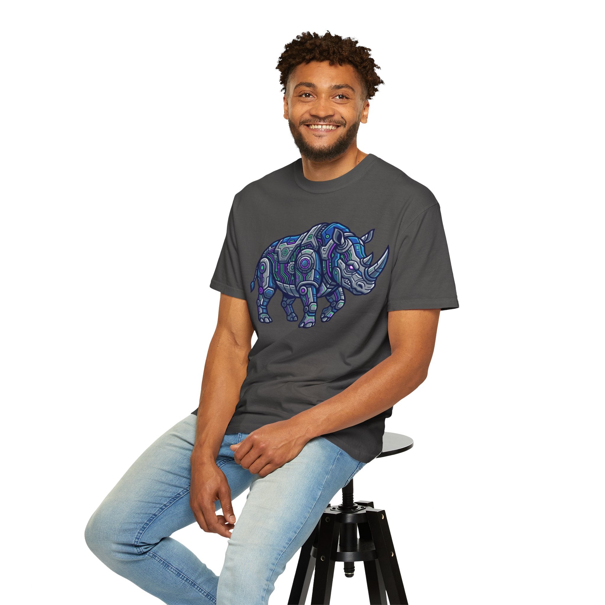 "Cyber Rhino" Unisex Garment-Dyed Tee