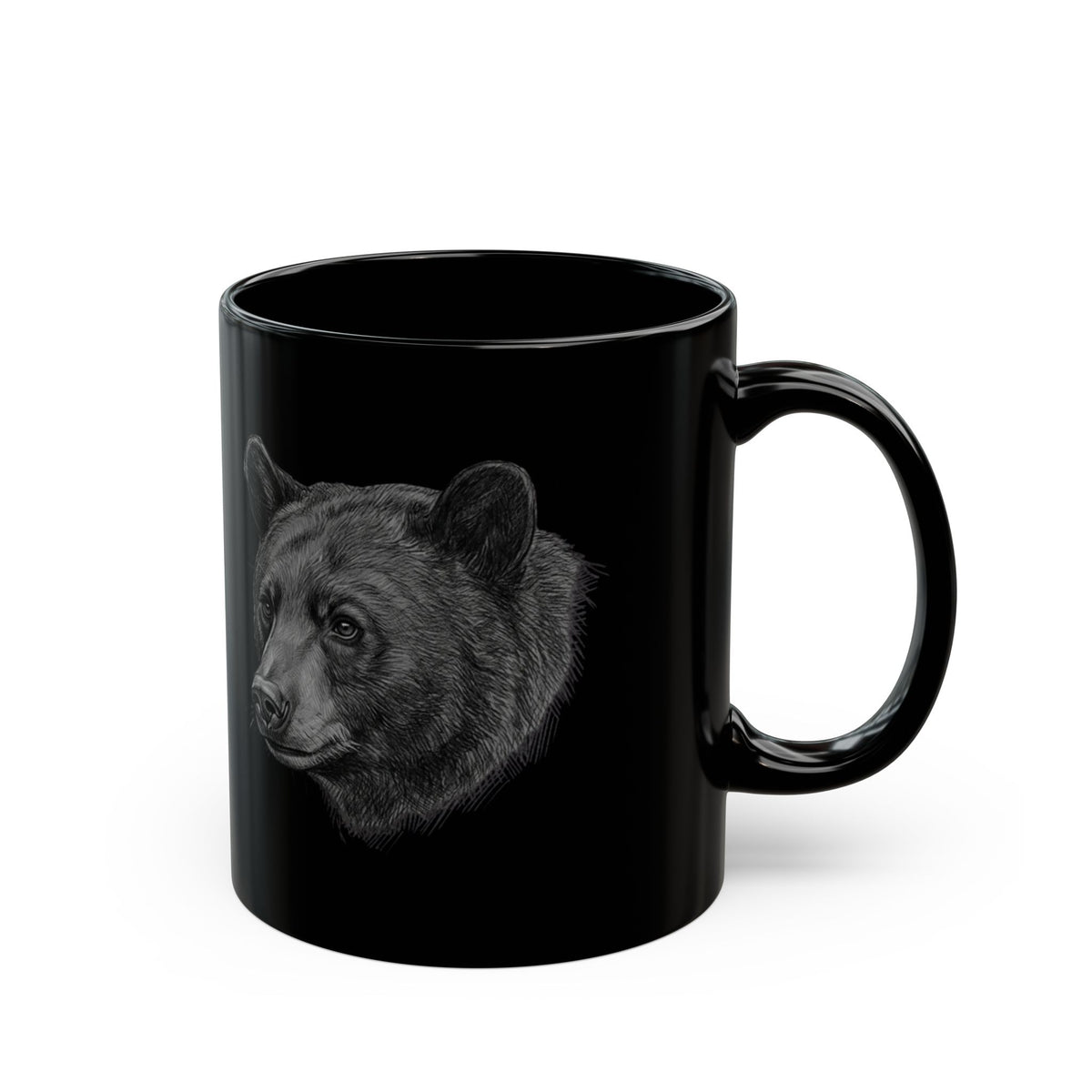 "Pencil Sketch Art Black Bear" Black Ceramic Mug — Graphic