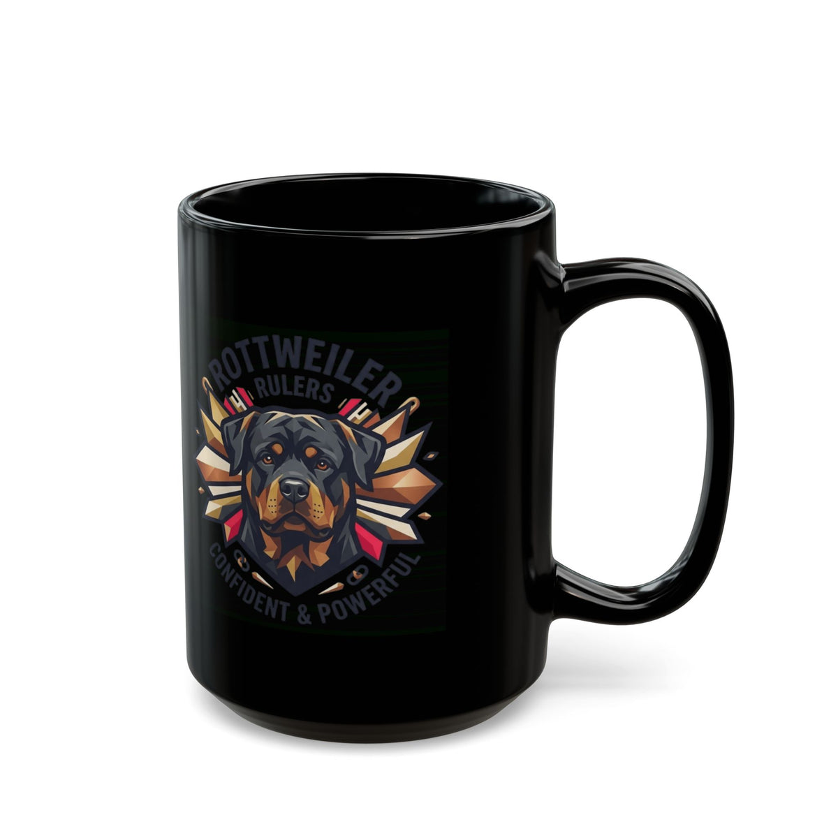 "Rottweiler Rulers Confident Powerful" Black Ceramic Mug