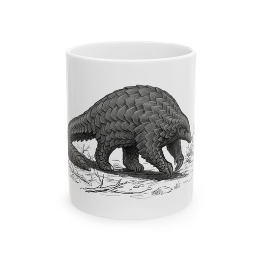 "Pencil Sketch Art Pangolin" White Ceramic Mug