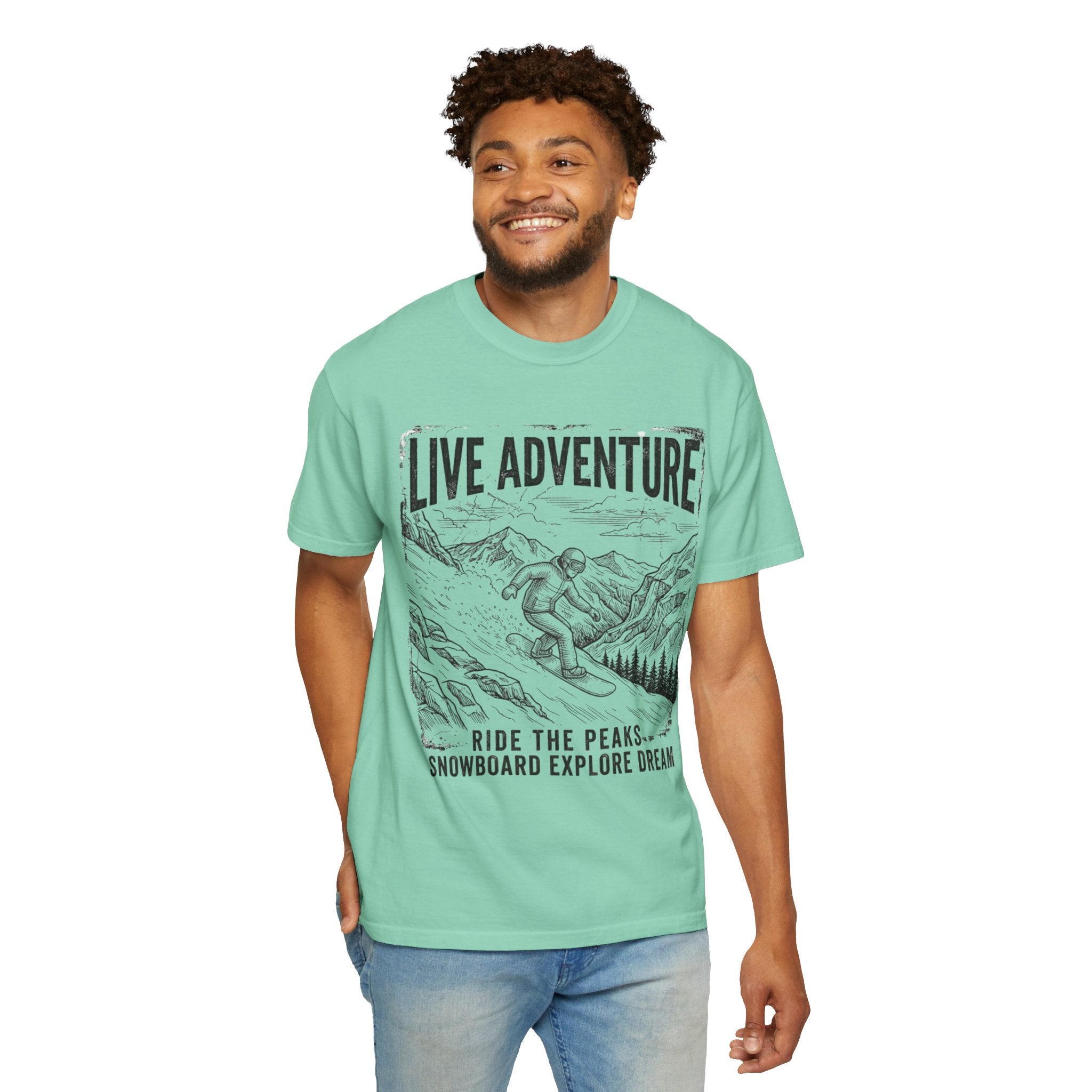 "Live Adventure - Snowboard" Unisex Garment-Dyed Tee