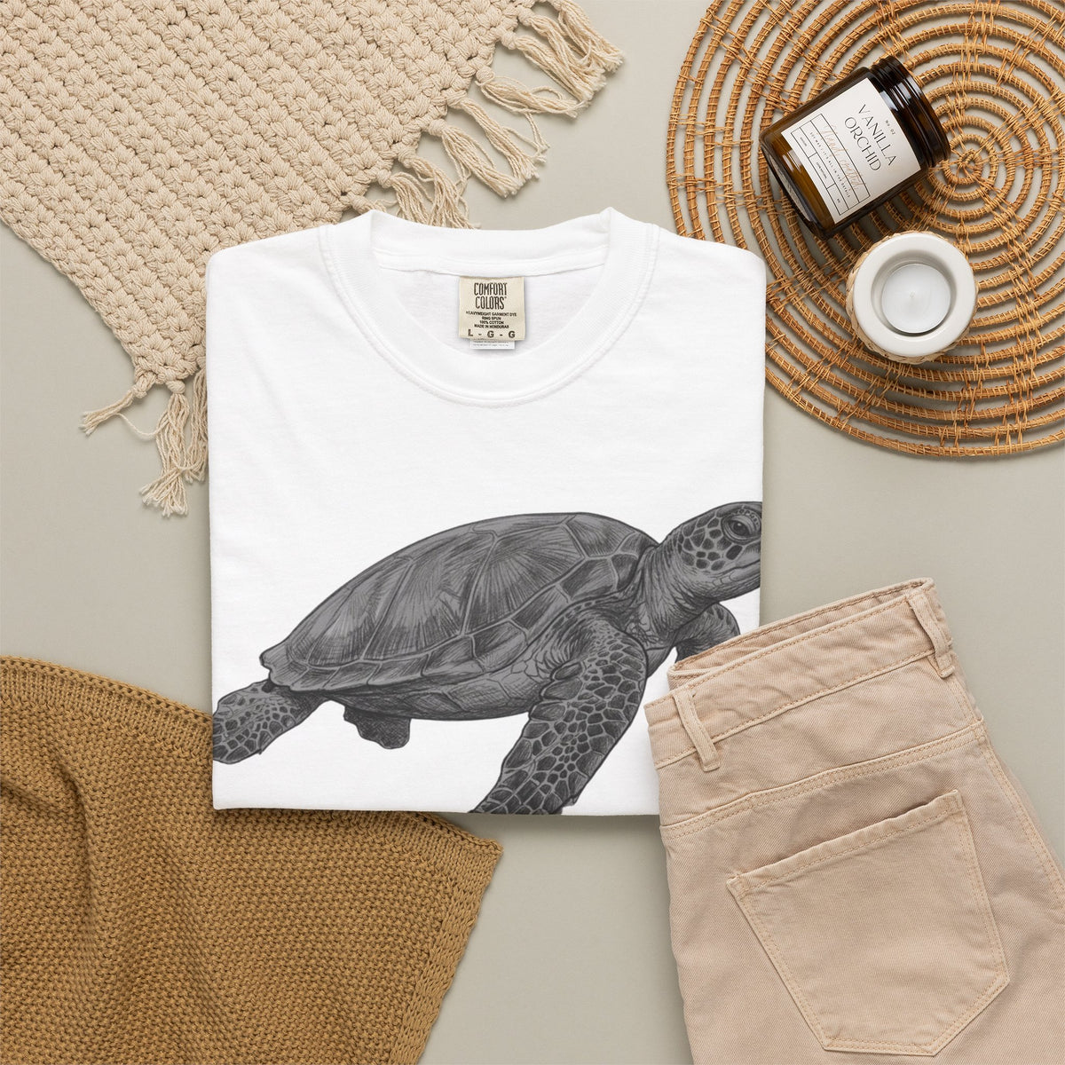 "Pencil Sketch Art Sea Turtle" Unisex Garment-Dyed Tee