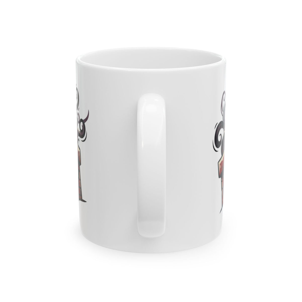 "Up On The Housetop Doing Naughty Stuff" White Ceramic Mug — Graphic
