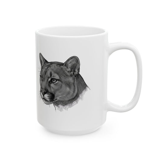 "Pencil Sketch Art Mountain Lion" White Ceramic Mug — Graphic
