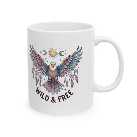 "Hippy Eagle" White Ceramic Mug