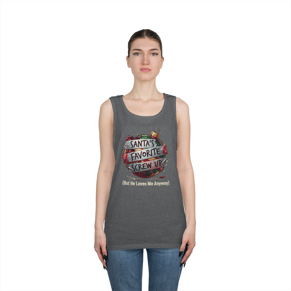 Color: Graphite Heather | Santa's Favorite Screw Up Tank Top