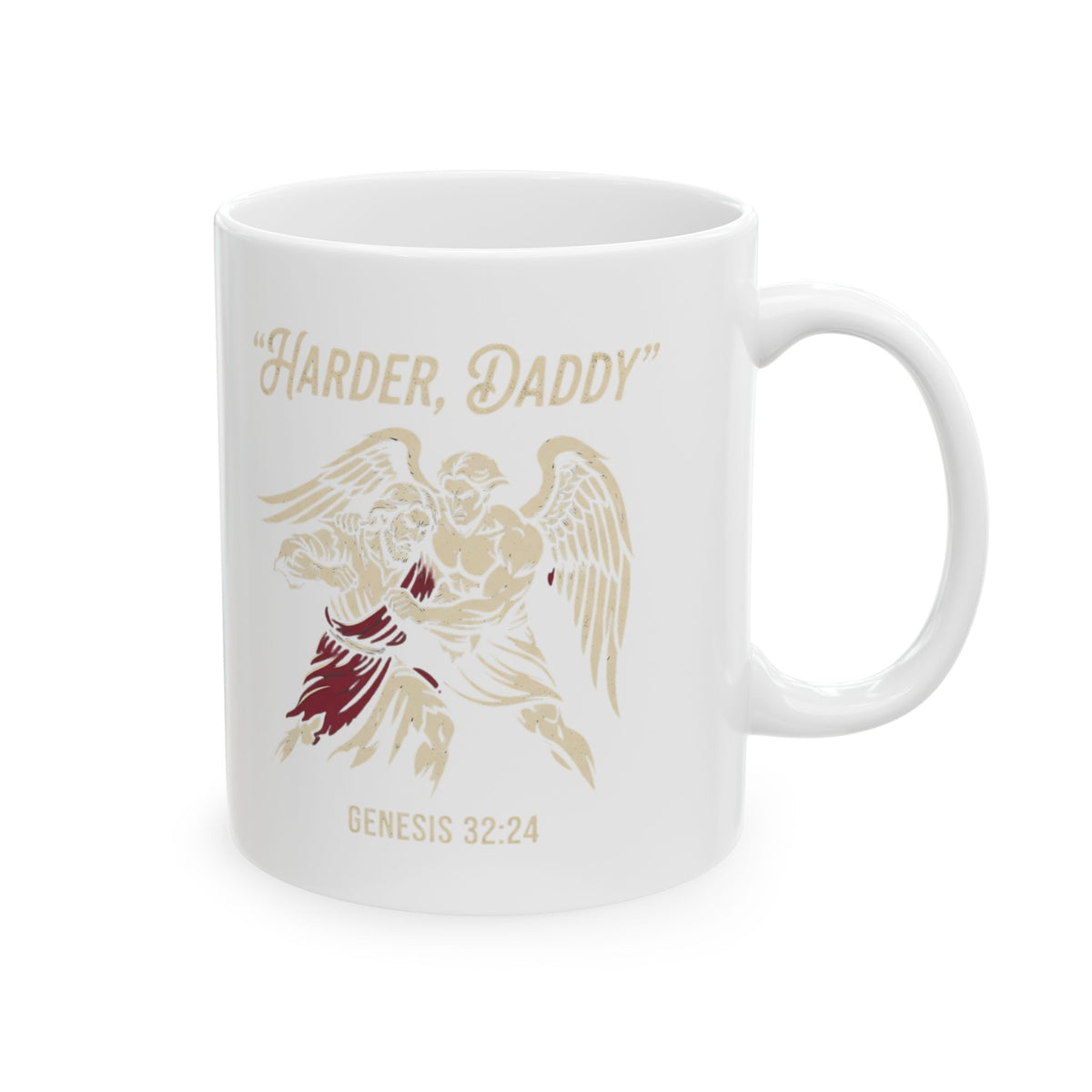 "Good Book Series Man vs Angel" White Ceramic Mug — Graphic