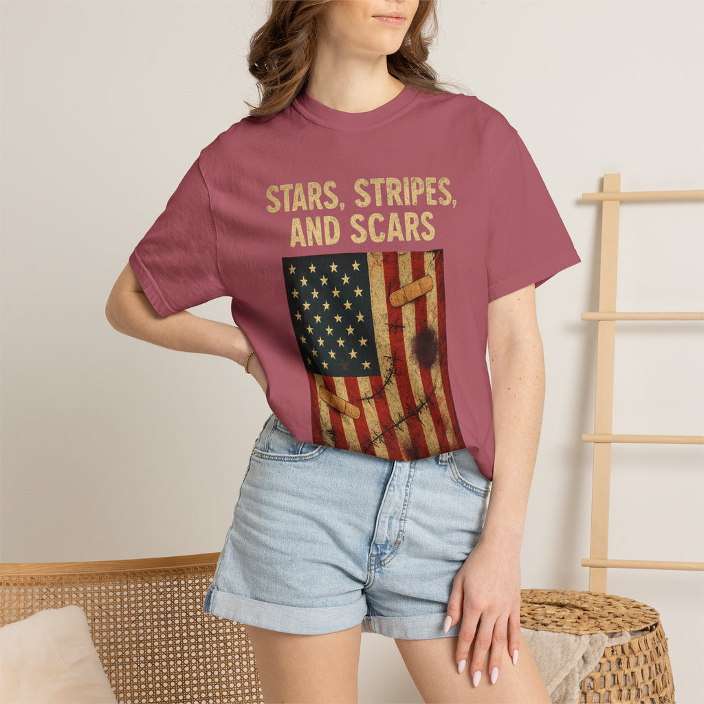 "STARS, STRIPES, AND SCARS" Unisex Garment-Dyed T-shirt