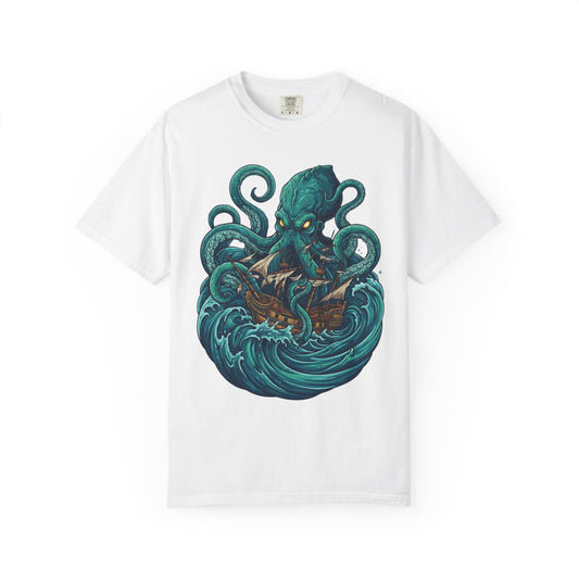 Color: White | The Kraken (Norse-Global Maritime) Unisex Garment-Dyed Tee
