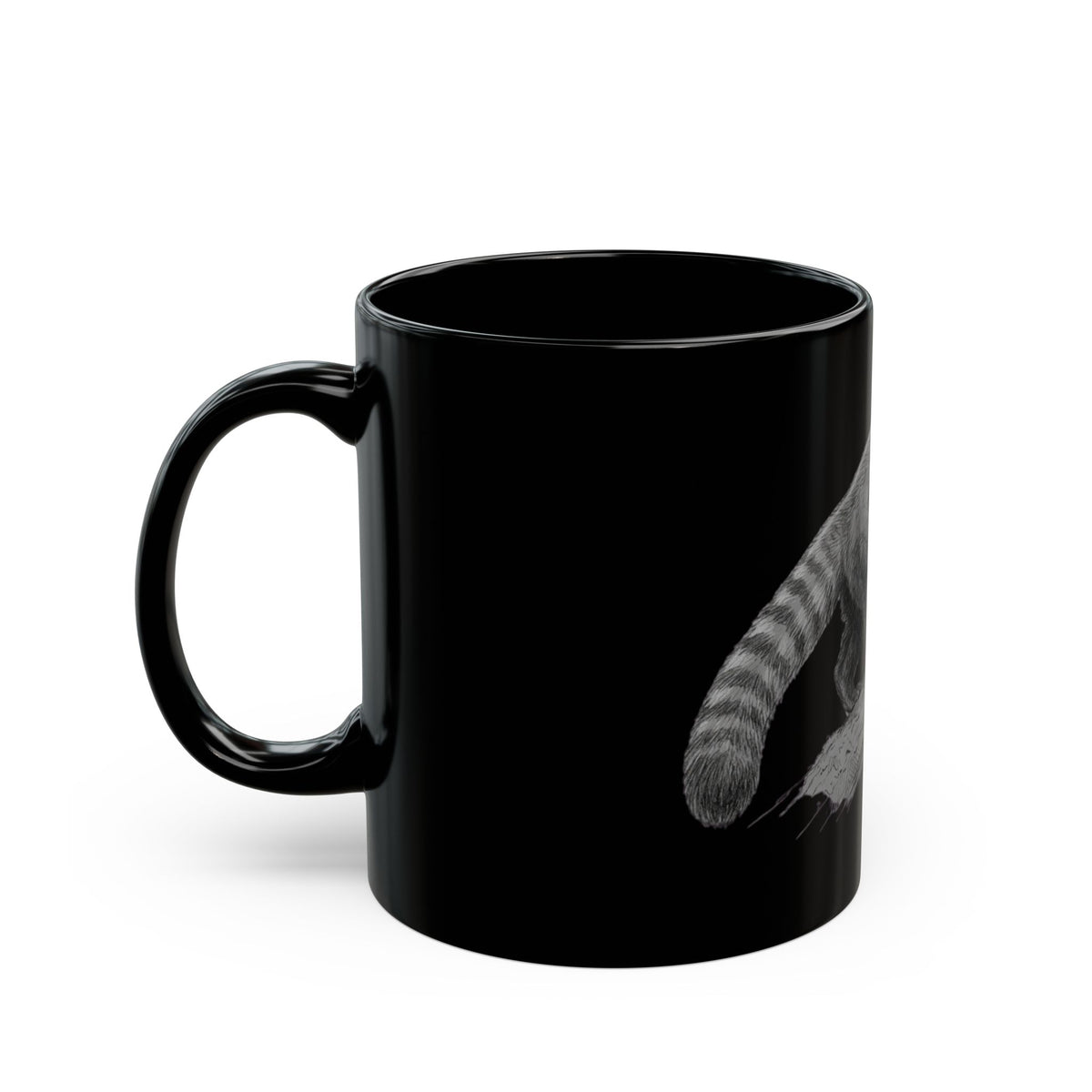 "Pencil Sketch Art Red Panda" Black Ceramic Mug
