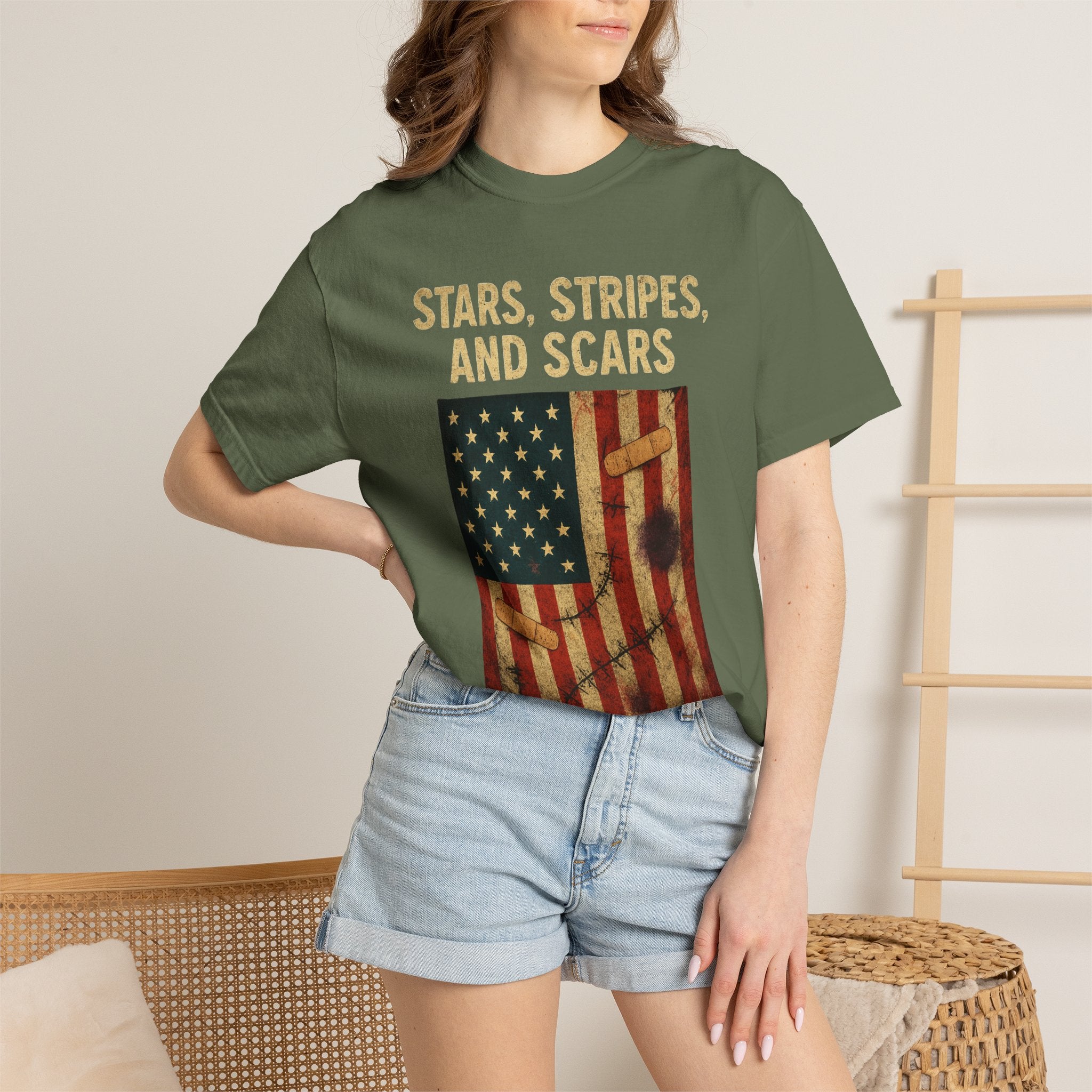 "STARS, STRIPES, AND SCARS" Unisex Garment-Dyed T-shirt