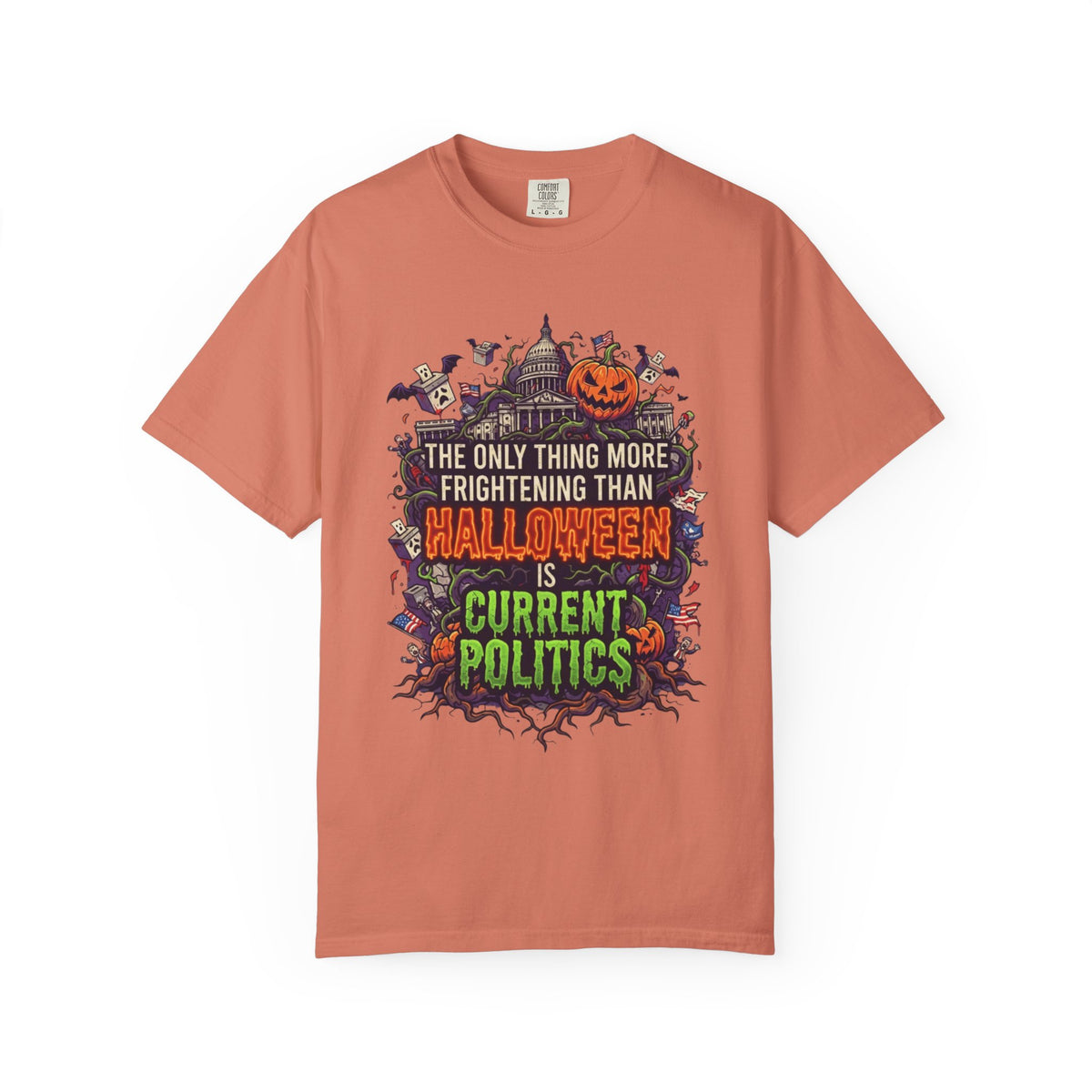 Color: Terracotta | Current Politics Unisex Garment-Dyed Tee