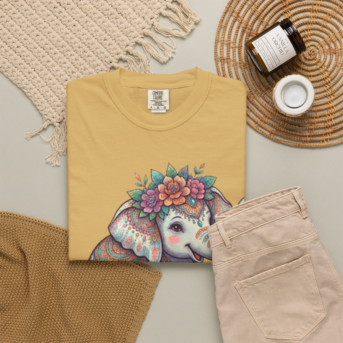 "Hippy Elephant" Unisex Garment-Dyed Tee