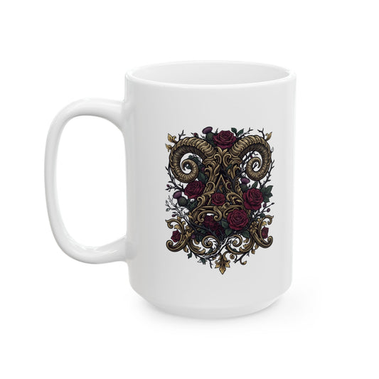 "Floral Monogram Aries" White Ceramic Mug