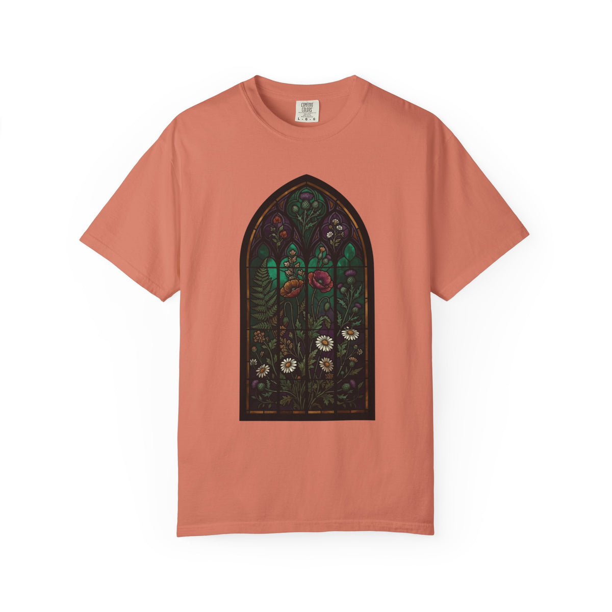 Color: Terracotta | Stained Glass Floral Unisex Garment-Dyed Tee