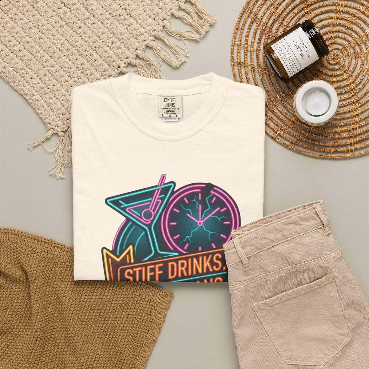 "Stiff Drinks Loose Plans" Unisex Garment-Dyed Tee