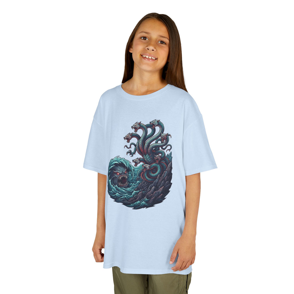 Color: Light Blue | Charybdis and Scylla (Greek Mythology) Kids Tee