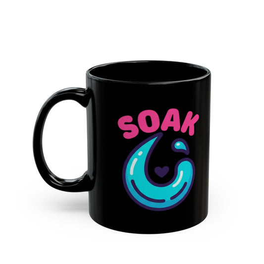 "Soaking Makes Me Wet" Black Ceramic Mug — Graphic