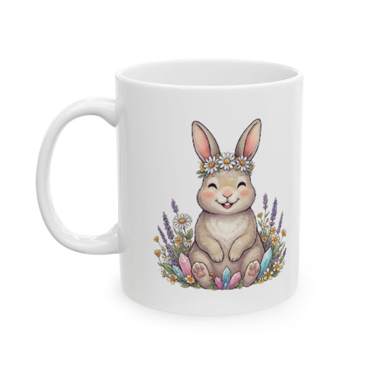 "Hippy Bunny" White Ceramic Mug