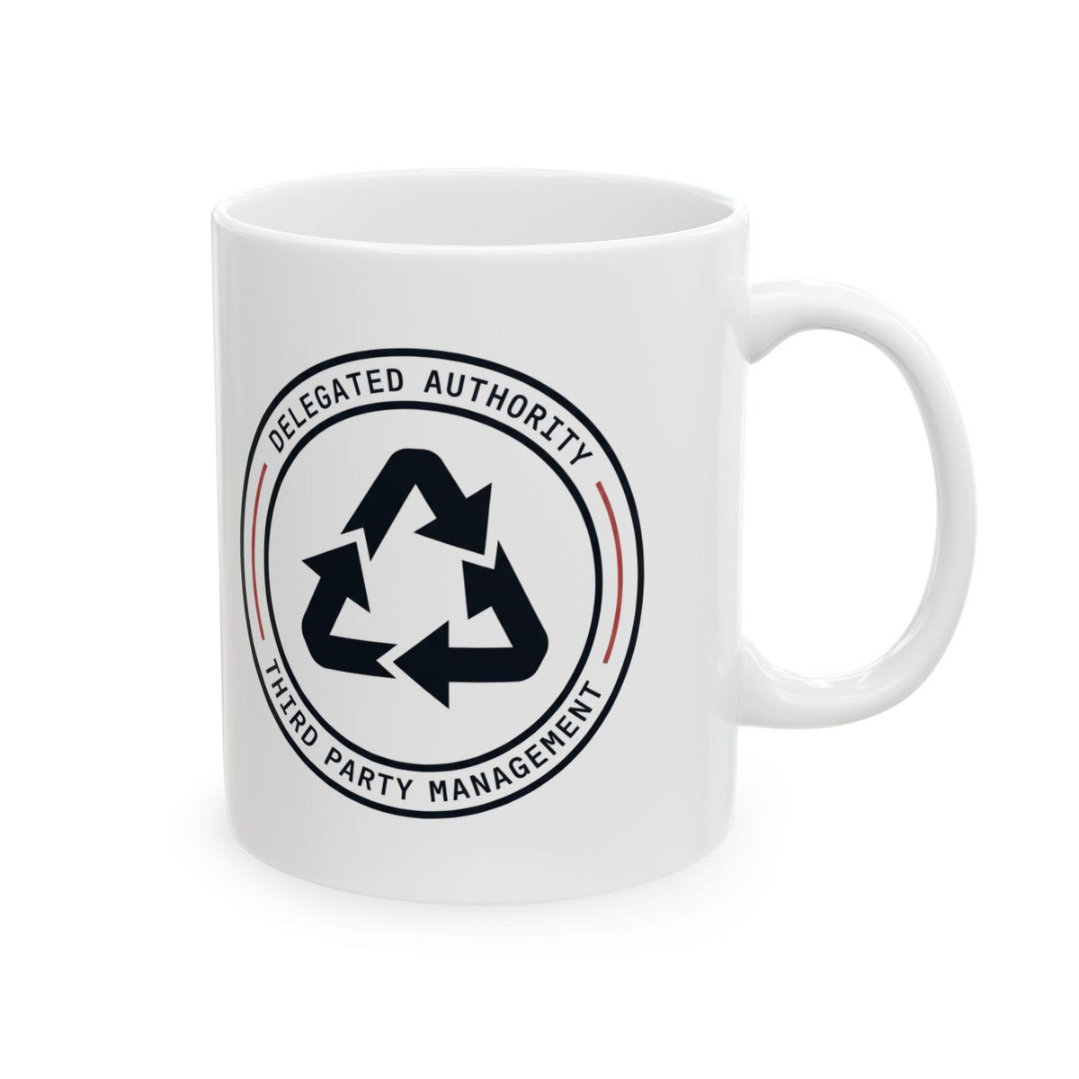 "Managed Entirely By Third Parties" White Ceramic Mug — Graphic