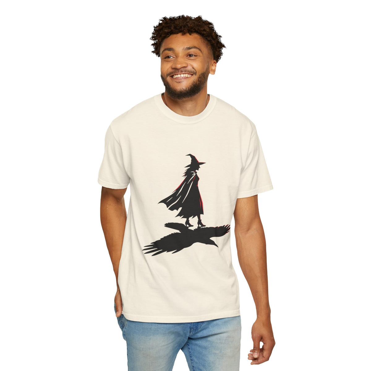 Color: Ivory | Witch With Raven Shadow Unisex Garment-Dyed Tee