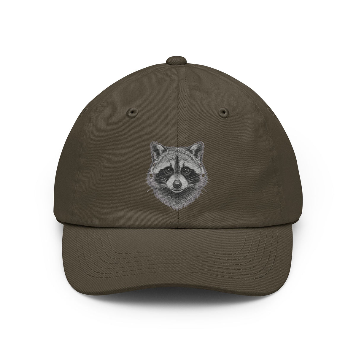 Color: Olive | Pencil Sketch Art Raccoon Dad Hat — Graphic