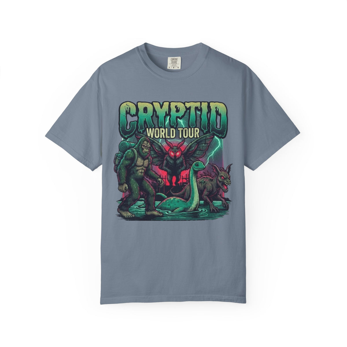 "Puzizia (Global-Cryptid Mashup) Cryptid World Tour" Unisex Garment-Dyed Tee
