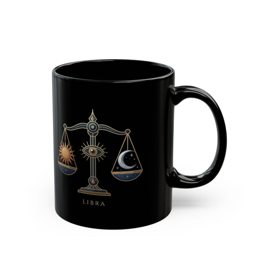 "Libra The Balanced Scales" Black Ceramic Mug