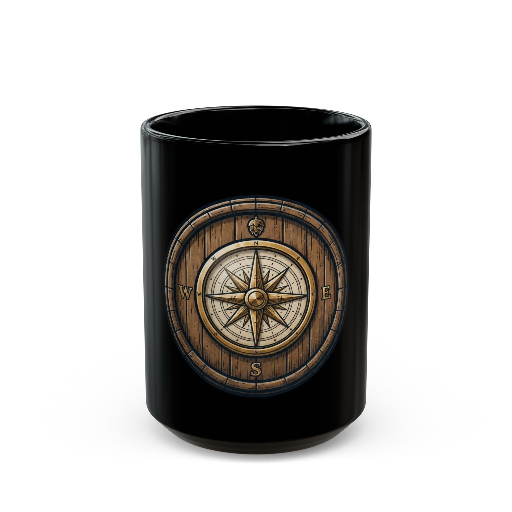 "Barrel & Compass Brewing" Black Ceramic Mug — Graphic