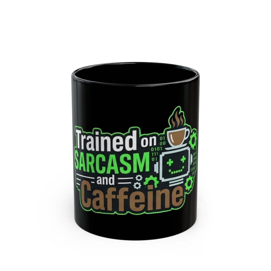 "Trained on Sarcasm" Black Ceramic Mug