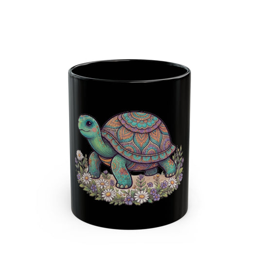 "Hippy Turtle" Black Ceramic Mug