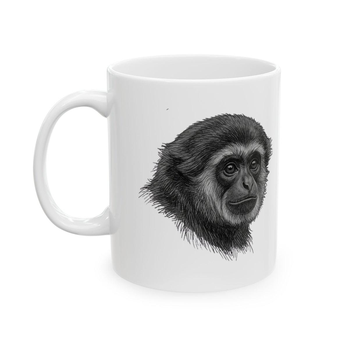 "Pencil Sketch Art Gibbon" White Ceramic Mug — Graphic