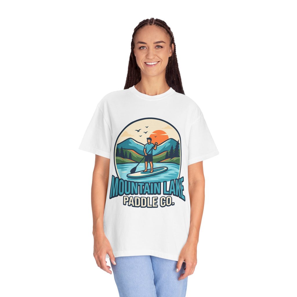 "Mountain Lake Paddle Board" Unisex Garment-Dyed Tee