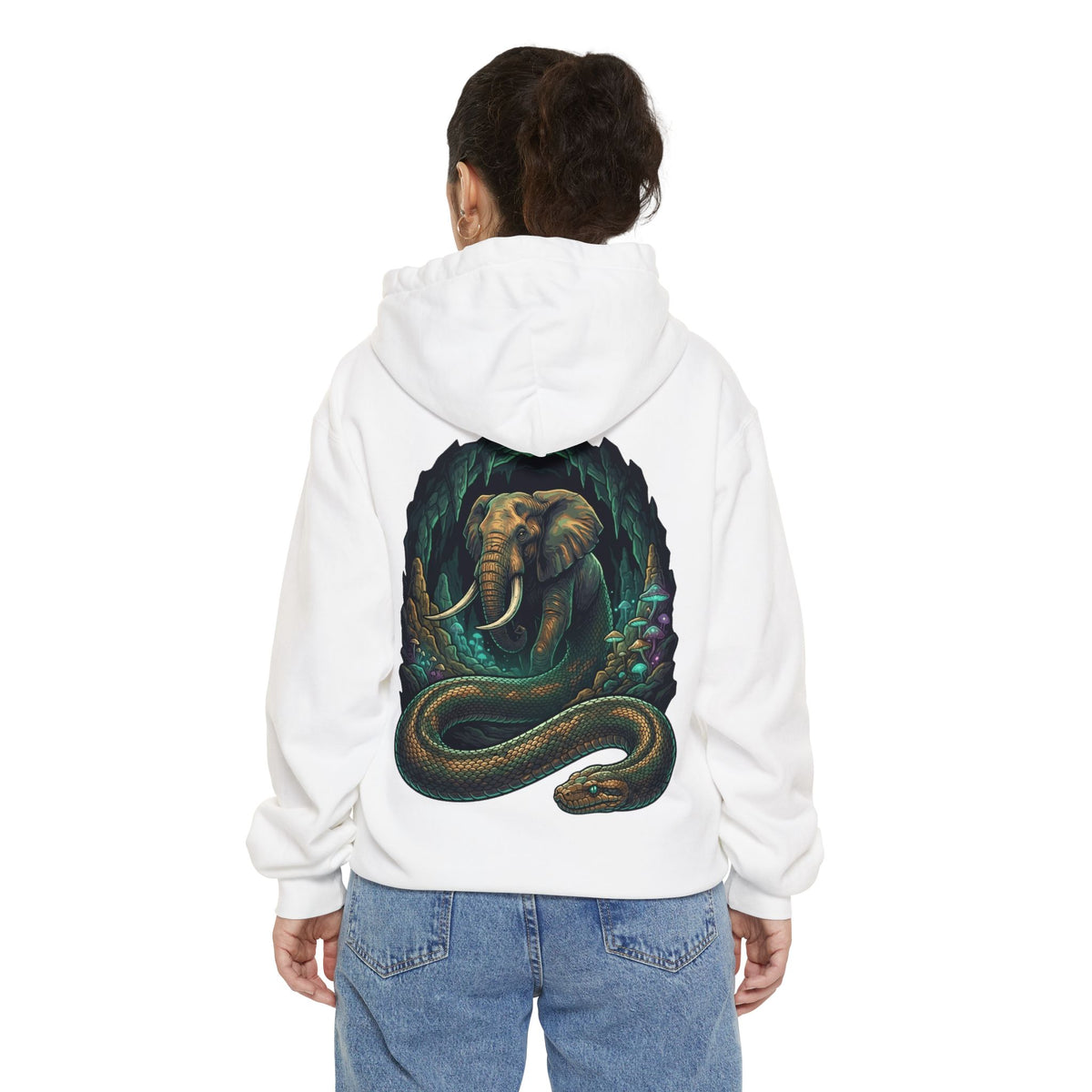Color: White | Grootslang (South African Mythology) Garment-Dyed Hoodie