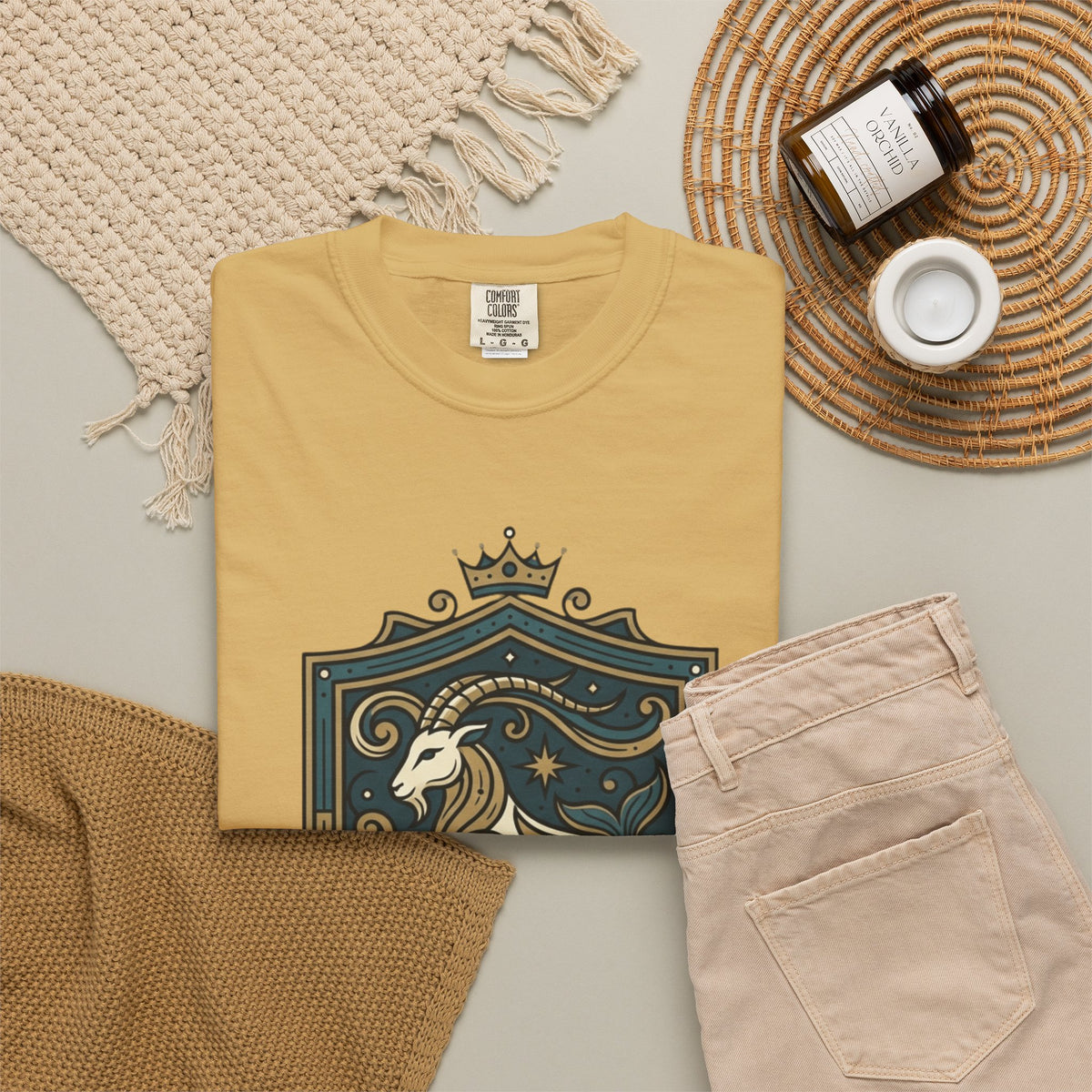 "Capricorn- The Sea-Goat Crest" Unisex Garment-Dyed Tee
