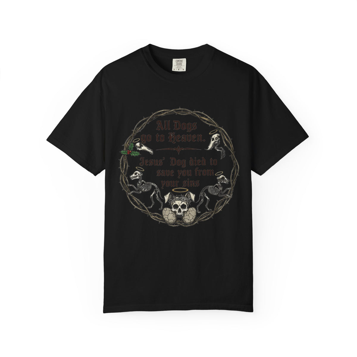 Color: Black | All Dogs Go to Heaven Unisex Garment-Dyed T-shirt