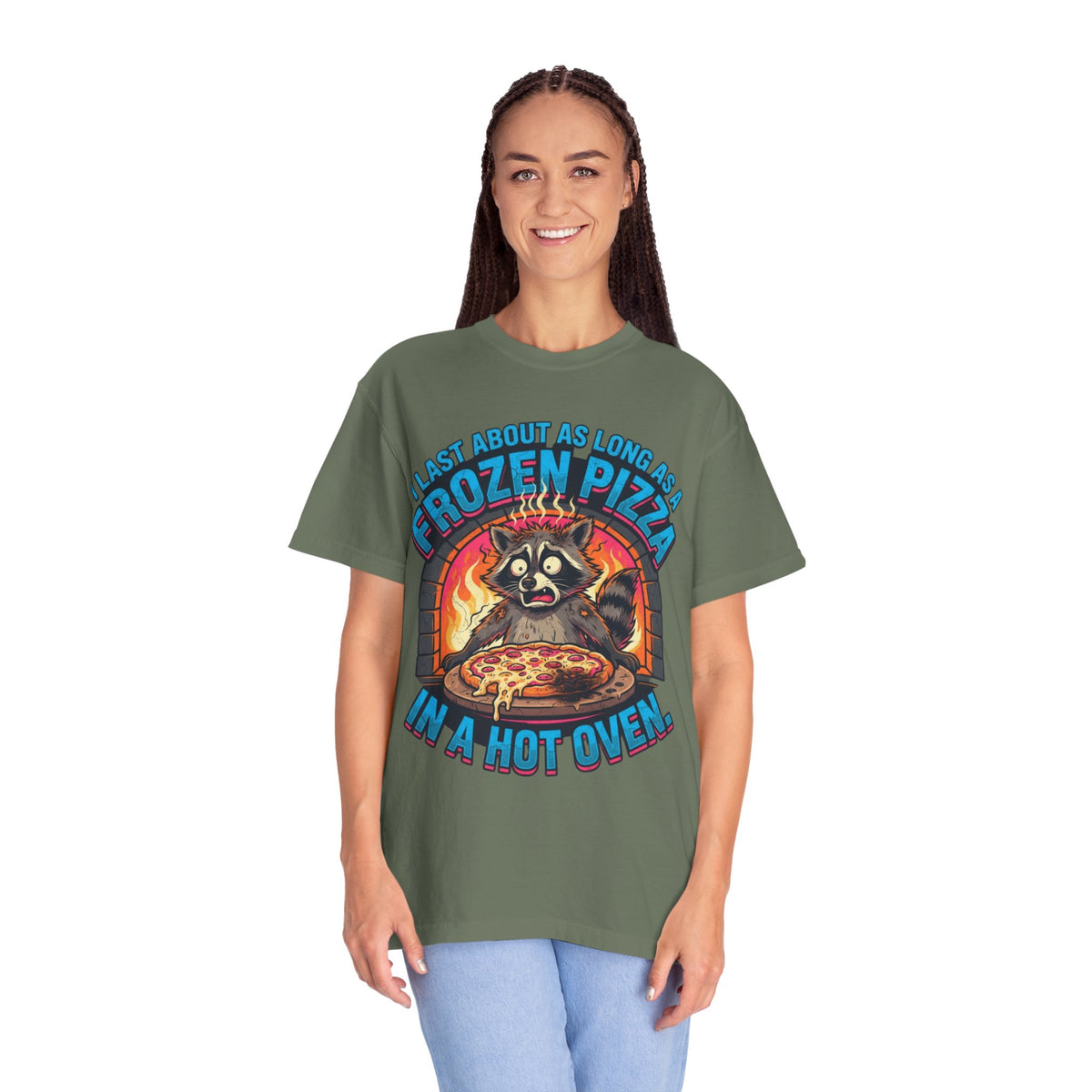 Color: Moss | Frozen Pizza in a Hot Oven Unisex Garment-Dyed Tee