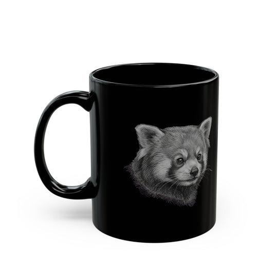 "Pencil Sketch Art Red Panda" Black Ceramic Mug — Graphic