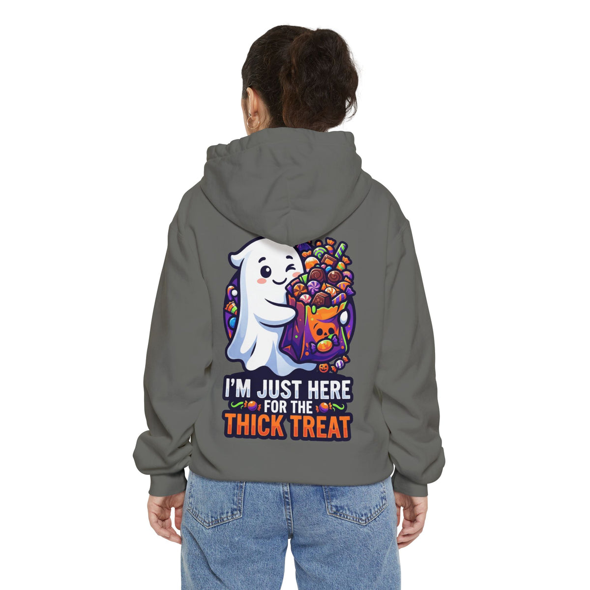Color: Grey | I'm Just Here For The Thick Treat Garment-Dyed Hoodie