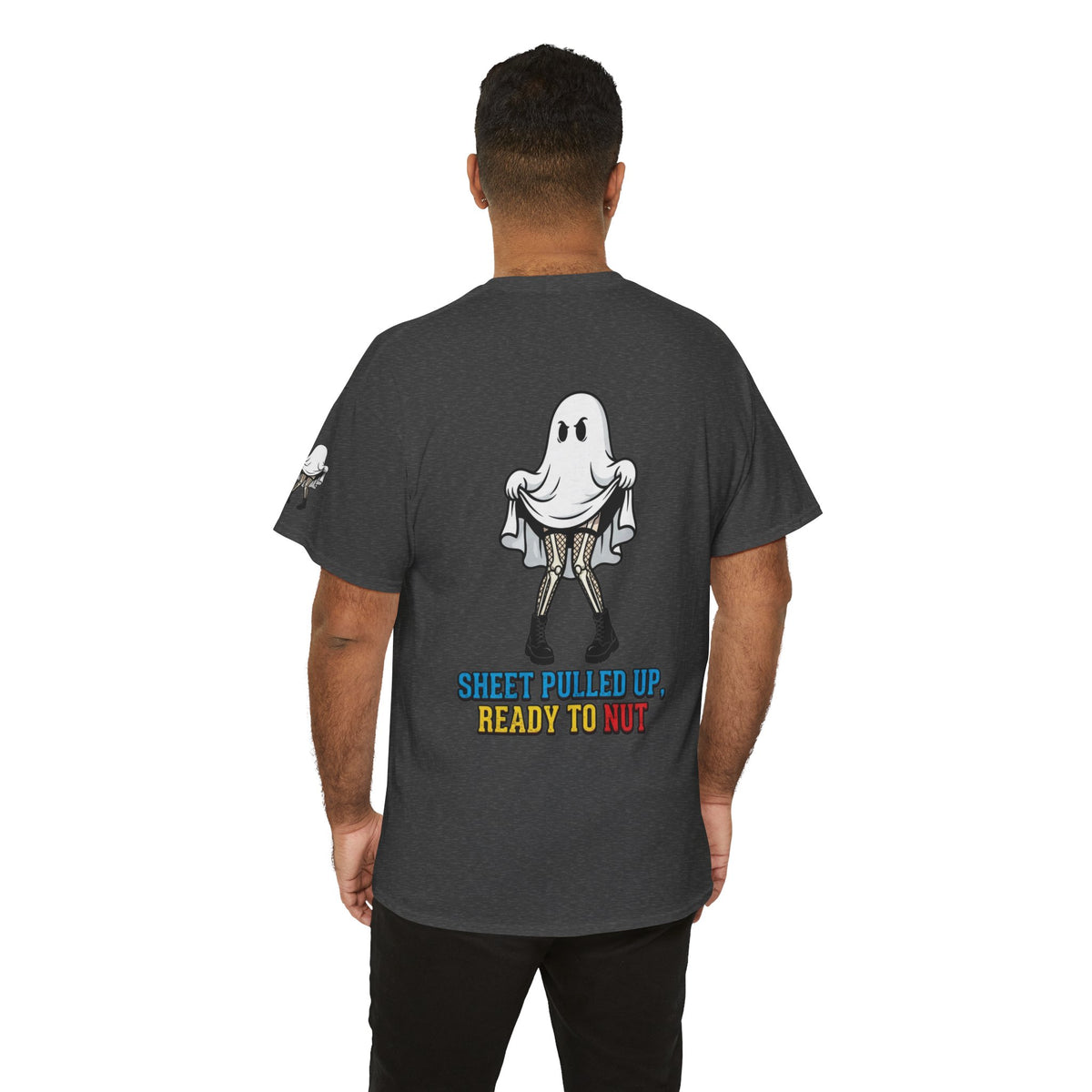 Color: Dark Heather | Sheet Pulled Up Ready to Nut Premium Graphic Tee