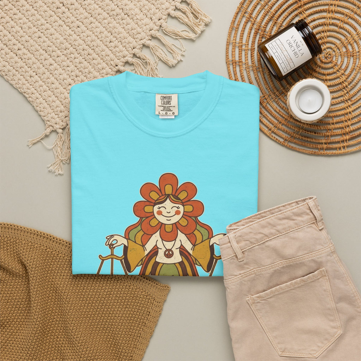 "Retro Mascot Groovy Libra" Unisex Garment-Dyed Tee