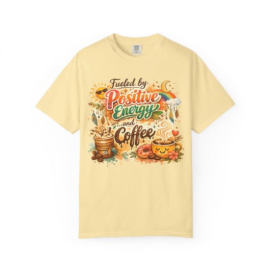 Color: Banana | Fueled by Positive Energy and Coffee T-Shirt Unisex Garment-Dyed T-shirt