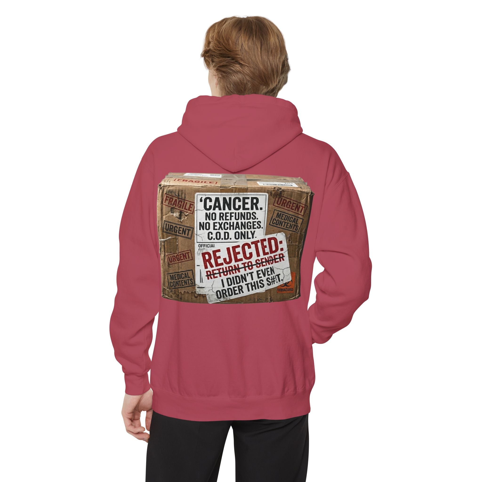 "Cancer Rejected Package" Garment-Dyed Hoodie