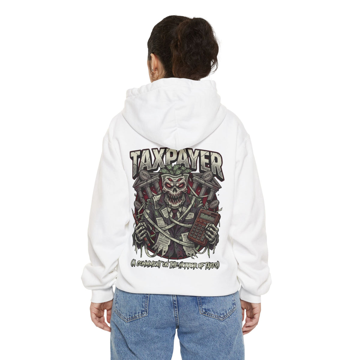 Color: White | Horror of Taxes Garment-Dyed Hoodie