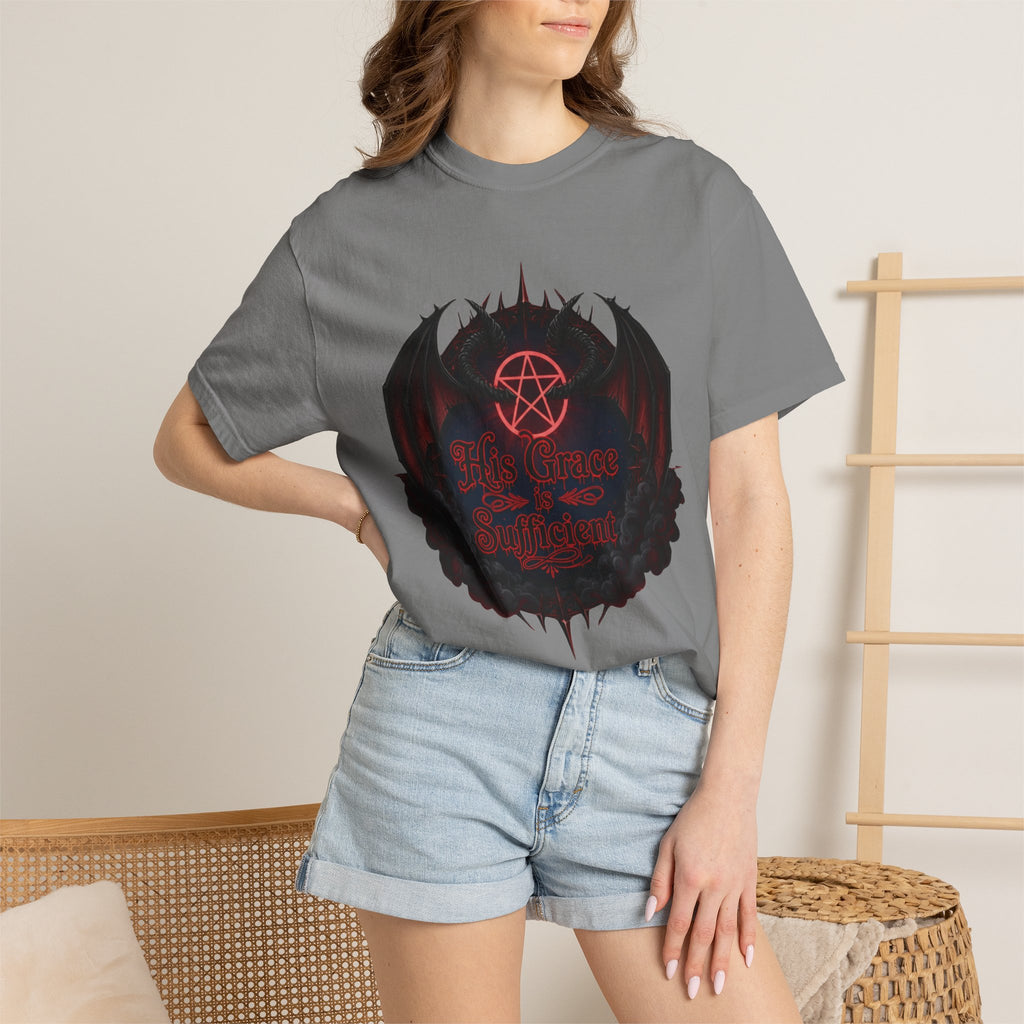 "His Grace is Sufficient Gothic T-Shirt" Unisex Garment-Dyed T-shirt