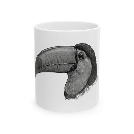 "Pencil Sketch Art Toucan" White Ceramic Mug — Graphic