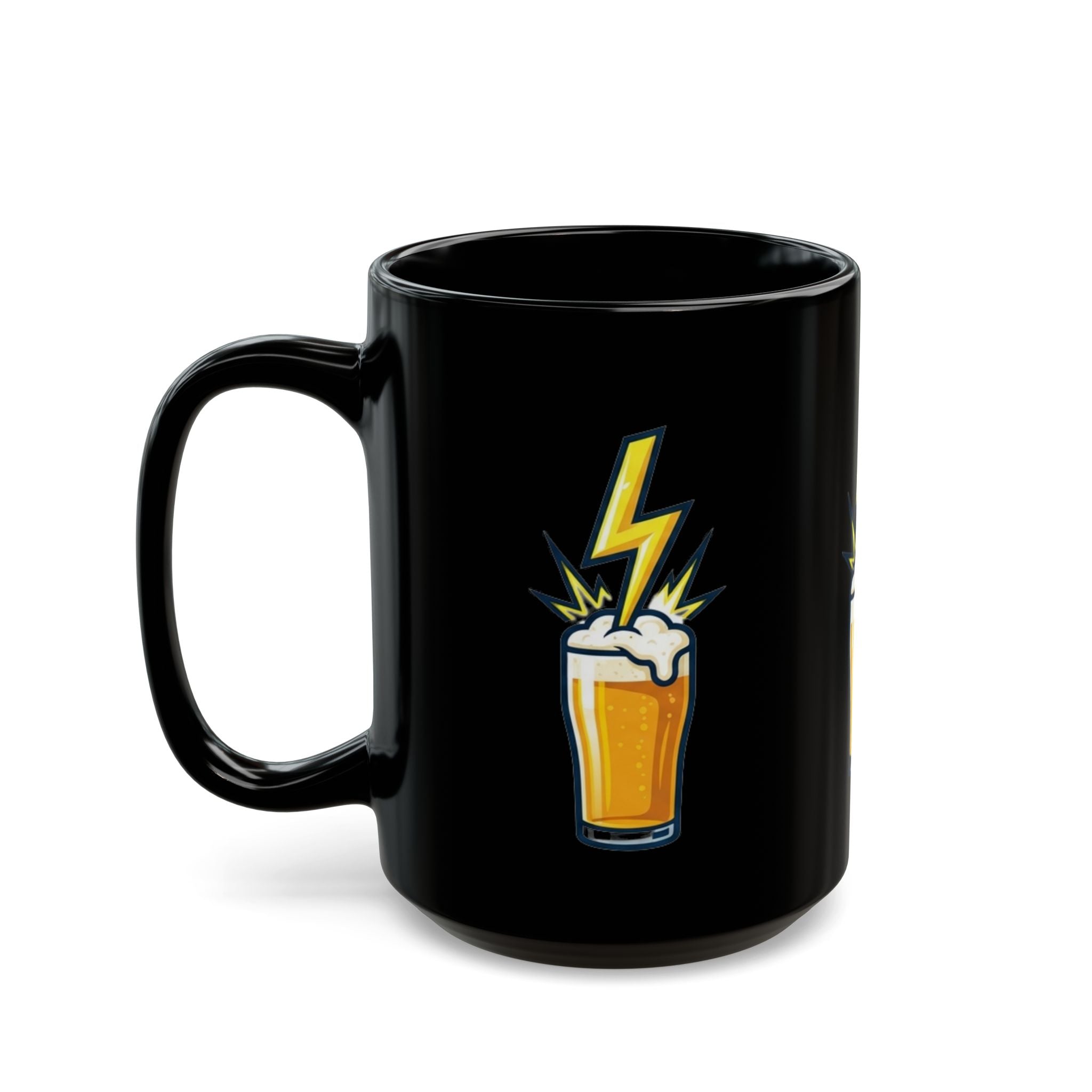 "Static Electricity Brewing" Black Ceramic Mug — Graphic